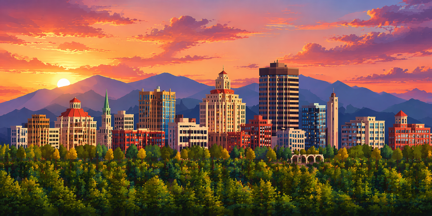 Asheville NC city skyline at sunset, bankruptcy attorney serving Western North Carolina