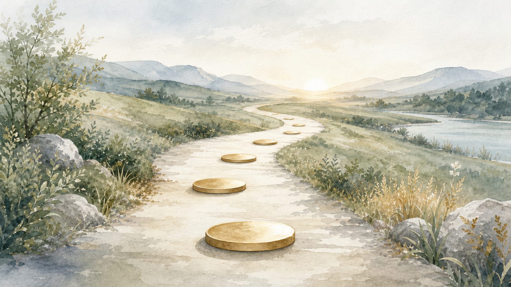 Refined visual roadmap with folders, checklists, and directional design elements representing the bankruptcy guide process step by step