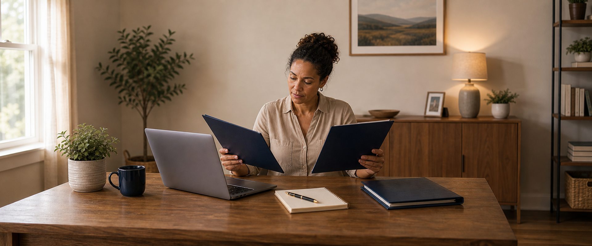 Person calmly reviewing and comparing bankruptcy cost options at a desk, representing clarity and informed decision-making