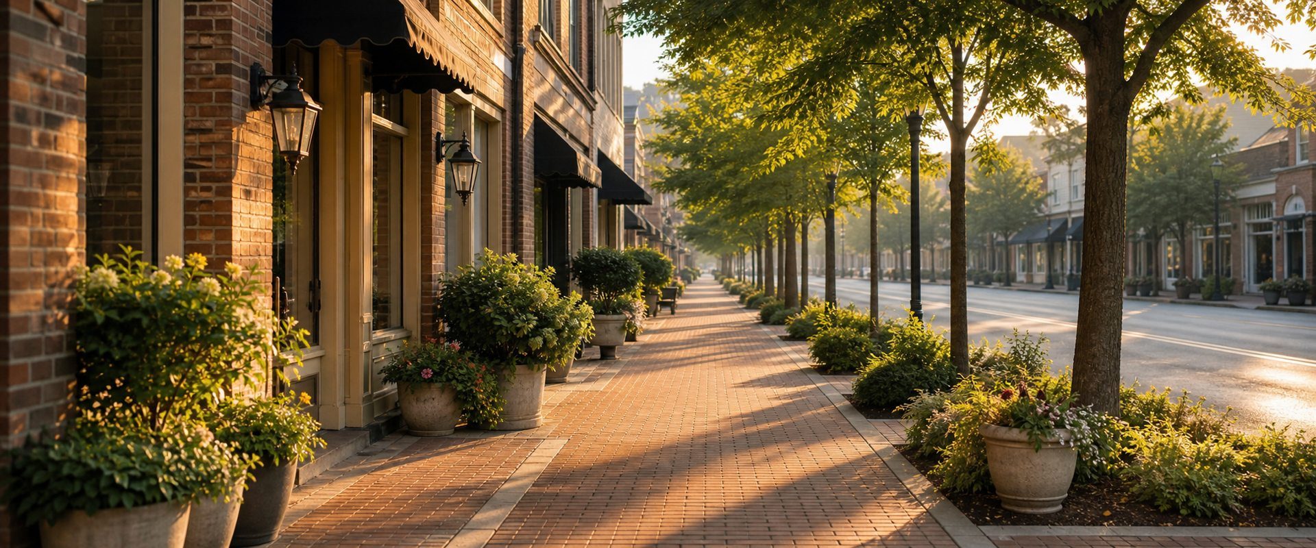 Refined North Carolina community scene with a warm, local feel representing Damon Duncan's connection to the Greensboro and Triad area