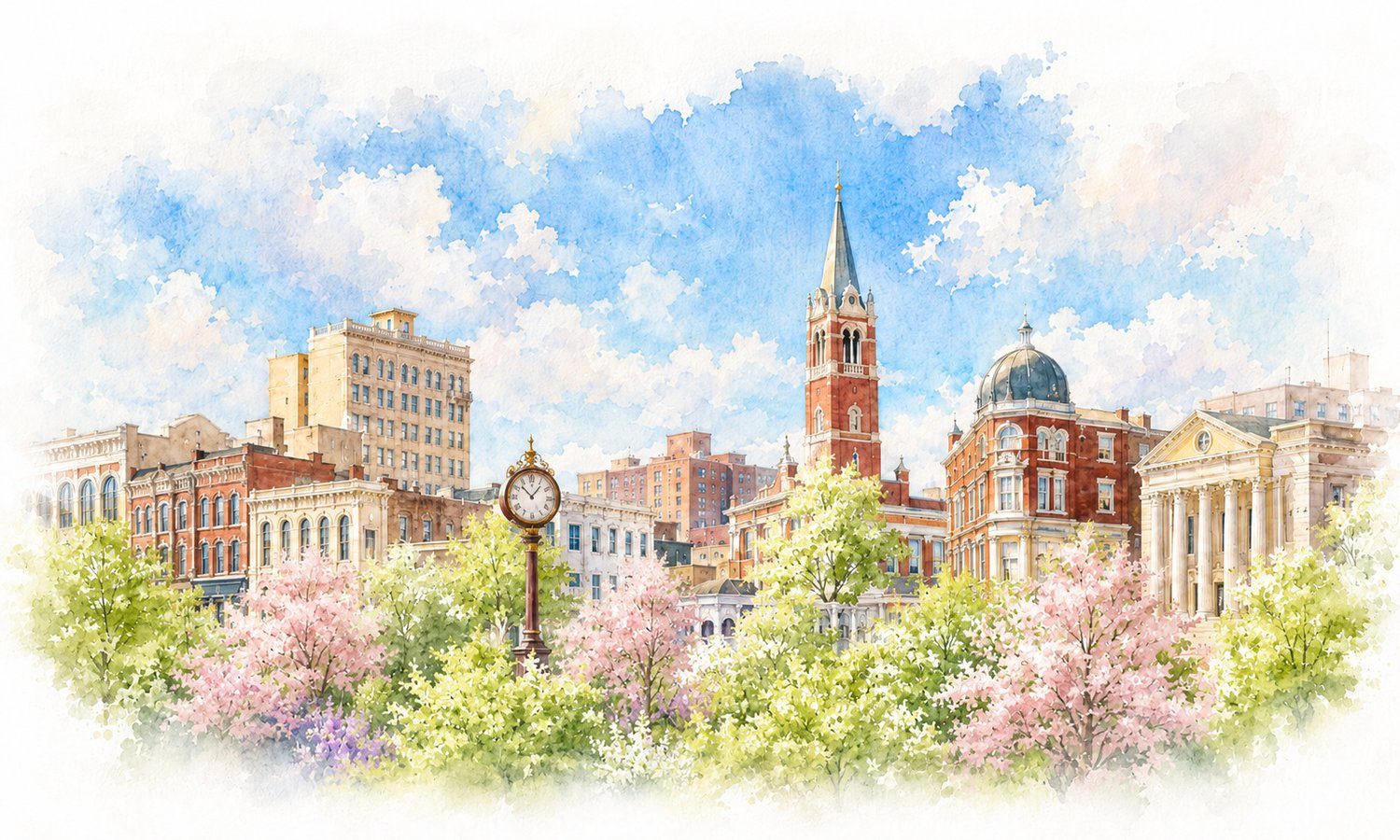 Salisbury, North Carolina skyline in spring