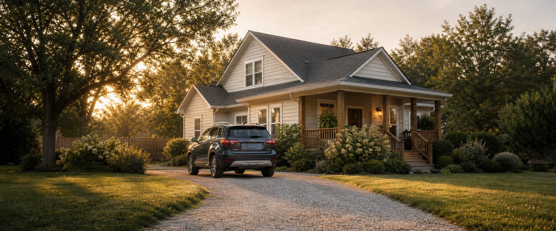 Normal family vehicle parked in the driveway of a modest North Carolina home, representing the goal of stopping vehicle repossession through bankruptcy