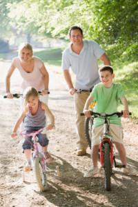 Family on bicycle ride