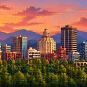 Asheville NC city skyline at sunset, bankruptcy attorney serving Western North Carolina
